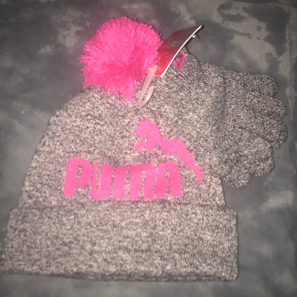 Puma toddler Pom Pom beanie glove set